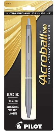 PILOT Acroball 1000 Ultra-Premium Refillable & Retractable Ball Point Pen, Gray Barrel, Fine Point, Black Ink, Single Pen (13659)
