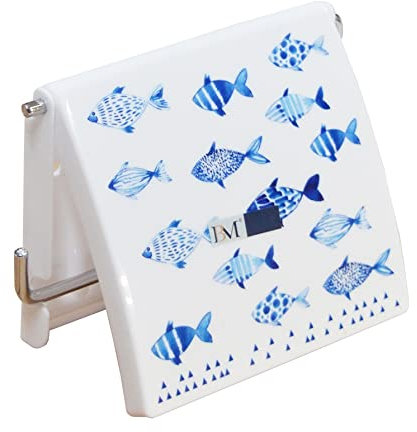 BM Porta Carta Igienica Portarotolo Elegante in Plastica con Coperchio Protettivo,Kit Viti per Installazione Incluso (Pesciolini)
