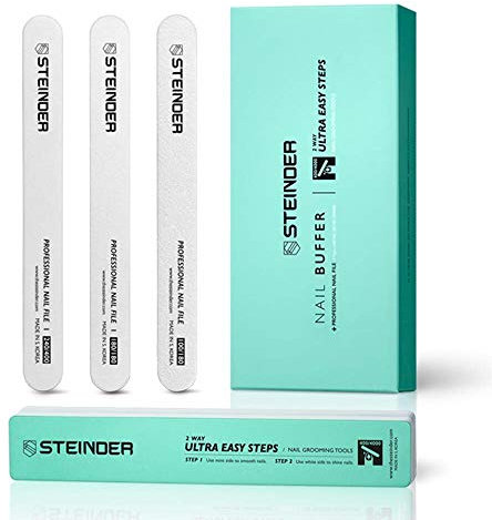 STEINDER Professional Nail Files and Buffers, Emery Boards for Nails, Double Sided Manicure Tools Kit, 100/180/240/400 Grit, Orange