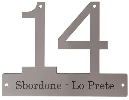 GUIZZO Creart - Numero Civico Esterno in Acciaio Inox + Sbarra Sostegno, Targhetta Personalizzata Via/Nomi, Targhetta Porta Ingresso Personalizzata con Numeri Civici Esterni Made in Italy 16,5x12,5 cm