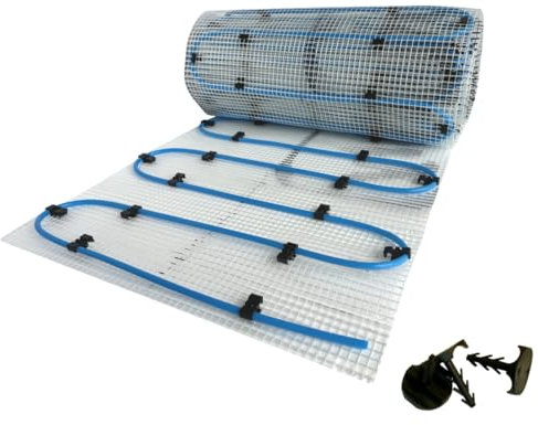 Dünnbett Warmwasser Fußbodenheizung HoWaTech Komplett Set 2,5-10m² Einrohr Heizmatte inkl. Anschlussverteiler, Heizfläche:2.50m²