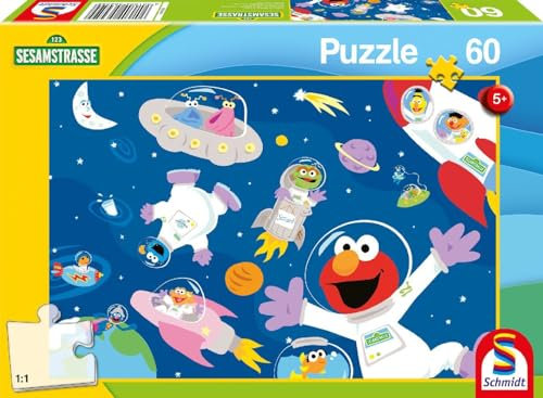 Schmidt Spiele 56459 Sesamstraße, Im Weltall, 60 Teile Kinderpuzzle, Normal