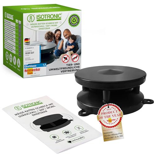 ISOTRONIC Répulsif anti-souris mobile 360 ° avec ultrasons | pour voiture, maison, garage, grenier | repousse les martres, souris, rats, loirs