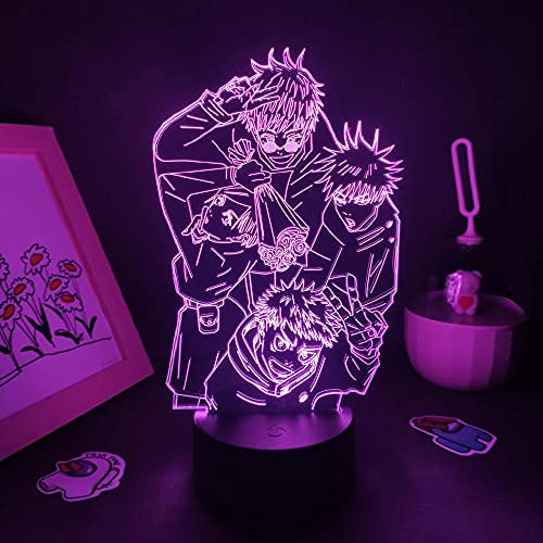 Kaisen Yuji itadori Gojo Satoru Team Anime Figuren 3D LED-Lampen RGB Neon Nachtlichter Schlafzimmer Tisch Dekor Coole Illusion Licht-7 Farbe keine Fernbedienung