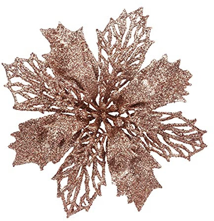 YYCRAFT Glitzernde Weihnachtsstern-Blumen, 15,2 cm, für Weihnachtsbaumschmuck, Weihnachtsdekoration, Champagnerfarben, 12 Stück