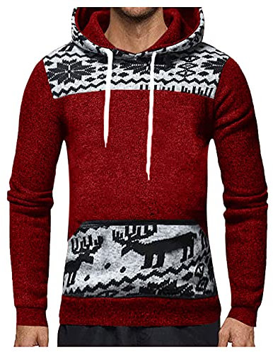 Briskorry Weihnachtspullover Herren Lustige Strick Xmas Sweater Rentier Drucken Pullover mit Rundhalsausschnitt Strickpullover