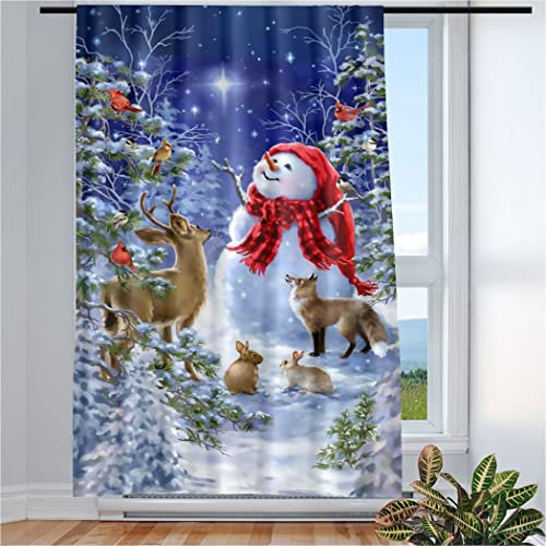 Violetpos Vorhänge Gardinen für Wohnzimmer Schlafzimmer 1 Stück Schneemann REH Fuchs Wald 135x225cm W/H