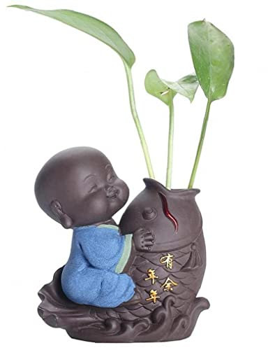 Zonster 1 Stück Keramik Mini Lachend Buddha Statue Maitreya Monk Figur Heimkultur Kunst Und Handwerk Tee Zubehör, Blau, 8.6*9.6cm