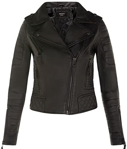 Infinity Leather Damen Leder Bikerjacke, Gesteppte, Mattschwarze, Echte Lammnappa Modejacke 2XL