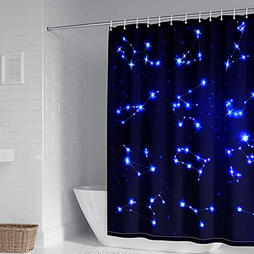 Banemi Duschvorhang Muster, Duschvorhang Modern Azul Oscuro Patrón de Cielo Estrellado 165X180cm für Kleine Badewanne mit 12 Duschvorhangringen