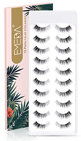 EMEDA Natürliche Falsche Wimpern 10 Paare 2 Stile Klares Band Natürliche Wimpern Weiche Wispern Falsche Wimpern Katzenaugenwimpern 100% handgefertigte natürlich Wimpern (Cinderella)