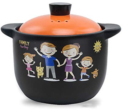 Olla de barro para el hogar Cacerola de cerámica binaural con tapa Utensilios de cocina Patrón de dibujos animados Decoración Olla de barro Resistencia a altas temperaturas (Color : Orange, Size : 4