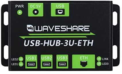 Waveshare Industrial Grade Multifunctional USB HUB Extending 3X USB Ports + 100M Ethernet Port Suitable for Industrial/Office Environments Requiring Higher Level Device and Network Connection