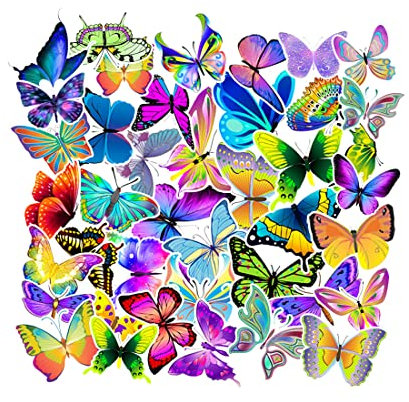 50 Stück Schmetterling Aufkleber für Bunt Schmetterling Sticker ScrapbookinSticker Wasserdicht Vinyl Deko Fahrradaufkleber für Motorrad Roller Skateboard Laptop DIY Basteln Dekoration