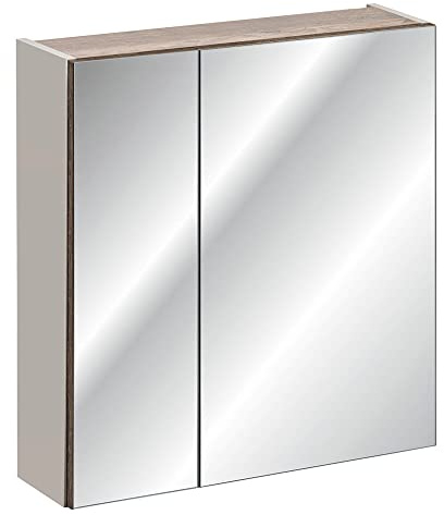 Lomadox Badezimmer Spiegelschrank 60cm, Taupe mit Vintage Oak Eiche, 2 türig, Glaseinlageböden, Steckdose, B/H/T: ca. 60/65/16 cm