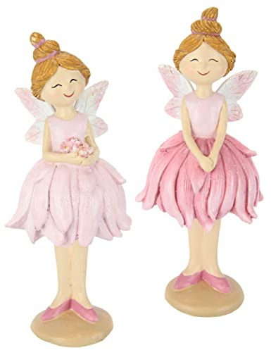 Set Elfen Kantenhocker Figur Fee Statue Ornament Dekofigur Dekoelement Figur Motiv zum Dekorieren Zierelement Geschenkidee Märchenfigur romantische Deko für Mädchenzimmer rosa Ballerina Ballett