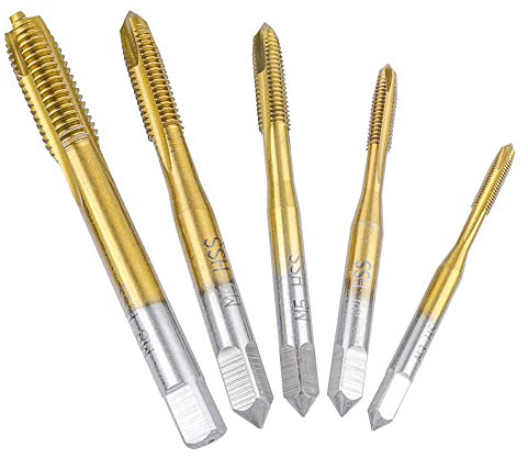 Mesee 5pcs Tarauds à Goujure Droite, Tarauds de Machine à Filetage Métrique en Acier HSS Revêtement en Titane Outil de Taraudage Assortiment M3 M4 M5 M6 M8 pour Filet Rapporté