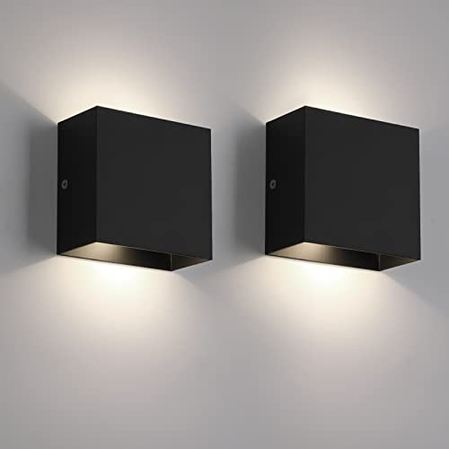 FUPE Wandleuchte innen,Led wandleuchte innen 2 Stücke, Modern up and down leuchten 12W Neutralweiß, 4000K Innen Wandleuchte 1200LM für Wohnzimmer, Schlafzimmer, Flur (Schwarz)