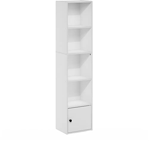 Furinno Luder 5-Tier Shelf Bookcase with 1 Door Storage Cabinet, White