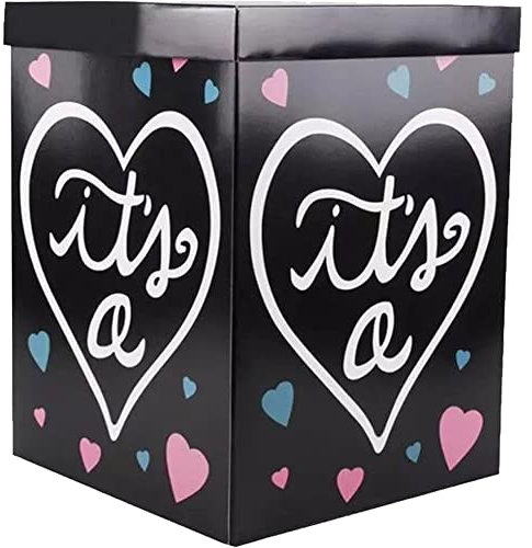 Vepoty Ballon-Box mit Geschlechtsoffenbarung, Papier-Überraschungsbox, große Geschenkbox, Schwarze Babyparty-Geschenkbox für Partyzubehör