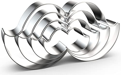 Schnurrbart Ausstechformen-Set groß verschiedene Größen – 12,7 cm, 10,2 cm, 7,6 cm, 5,1 cm – 4 Stück Bart Ausstechformen Formen für Männer Vatertag – Edelstahl