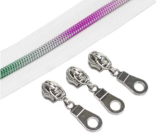 YaHoGa 9 m Regenbogen endlos Reißverschluss Meterware Weiße reissverschluss 6mm-Spirale + 25 Nonlock-Zipper (Regenbogen Weiße)