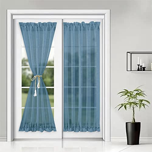SK Studio Tende a Vetro per Porta Finestra 2 Pezzi Tende per Interni Voile Trasprarenti con Tasca per porta scorrevole/interna Blu, 64x183cm