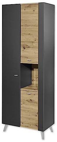 LINE Badezimmer Hochschrank in Anthrazit, Artisan Eiche Optik - Badezimmerschrank Bad Schrank mit viel Stauraum - 69 x 190 x 39,5 cm (B/H/T)
