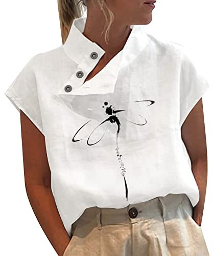 Damen Bluse Casual T-Shirts Sommer Oberteile,Blusentop Elegant,Musselin Bluse Flieder,Lange Bluse Weiß,Long Tunika Sommer,T Shirt 5XL,Bluse Englisch
