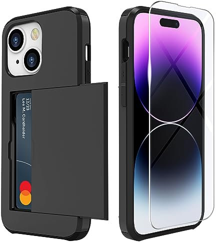 ZUSLAB Etui à Fente pour Carte Compatible avec iPhone 15 6.1'' 2023, Coque Portefeuille avec 1 Protecteur d'Écran en Verre Trempé, Antichoc en Caoutchouc & PC pour Femmes Hommes Noir