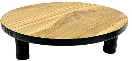 Spetebo Teak Blumenteller schwarz - 20 cm/groß - Holz Pflanzenständer mit 4 Füßen - Echtholz Deko Blumenständer Pflanzenhocker
