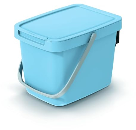 Mülleimer Müllbehälter Abfalleimer Biomülleimer mit Griff und Klappdeckel Abfallsammler Mülltonne Müllsortierer Papierkorb (6L, Blau)