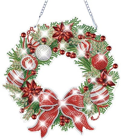 AVZYARDY Christmas Diamond Art Wreath Kit 5D Diamond Art Painting DIY Partial Special Drill Wall Garland Pendant Crystal Rhinestone Christmas Wreath Kits Xmas Handmade DIY Gifts