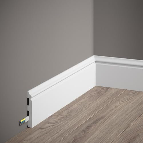 PROVISTON Plinthes en plastique - Polystyrène - 13 x 80 x 2000 mm - Blanc satiné - Plinthe - Avec passage de câbles