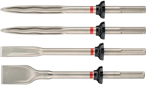 Hilti TE-YX SM/FM/SC 36 Chisel Set, Pack of 4 (2 Pointed, 1 Narrow-Flat, 1 Scaling) SDS-max (TE-Y) Self-Sharpening Chisel bits for Demolition of Concrete and Masonry, Dimensions: 360 mm Long (2241999)