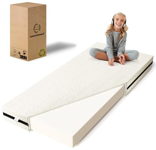 smartwood Materasso 70x120 Bambini 9cm Singolo - Schiuma H2 Certificato Oeko-TEX – Reversibile – Rivestimento Lavabile Anti-allergico e Traspirante | Made in EU
