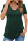 Beluring Camiseta de verano para mujer, manga corta, elegante, cuello de pico, camiseta larga, túnica básica, verde oscuro, XXL