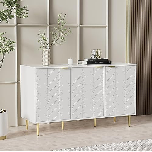 Merax Wohnzimmer Möbel, Sideboard mit 2 Etagen und 6 Fächer, Mehrzweck Schrank mit viel Stauraum, für Esszimmer, Wohnzimmer & Schlafzimmer, 127x45x75cm, Weiß