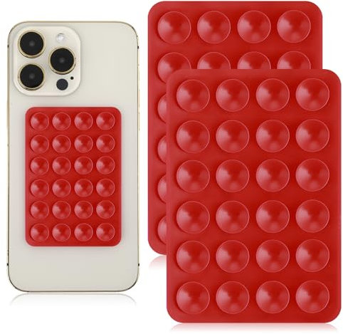 Giantree 2 Pcs Silicone Suction Phone Case Adhesive Mount, Anti-Slip Hands-Free Mobile Accessory Holder (Red)
