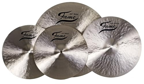 Fame B20 Heavy Beckenset, 14 HiHat, 16 Crash, 20 Ride Cymbal, Handgehämmert, B20 Bronze, Natural Finish, inklusive Practice Pad 10