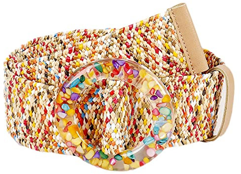 Lilinzhi Vintage Bohemian Strohgürtel geflochten breit für Frauen Bunte Schnalle Damen Kleid Gürtel Weibliche Riemen Zubehör, a, One size