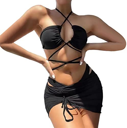 Frauen Casual Solid Hollow Strap Sexy Bikini Baderock Dreiteiliger Mesh-Badeanzug Armbanduhr Herren Flexibles Armband (Black, XL)
