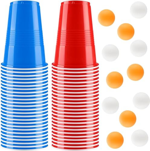Rubessia Beer Pong, 50 Juegos de Beber, 500ML Vasos Reutilizables, 12 Ping Pong, Beer Play Pong para Juegos de Beber, Festival, Mesa Beerpong Accesorios