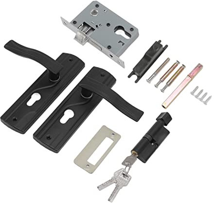 Poignée de Porte Noire avec Serrure, Poignée de Porte Avant Noire en Acier au Manganèse, Roulement Silencieux, Ensemble de Serrure de Porte Universelle avec Clés pour la Maison,