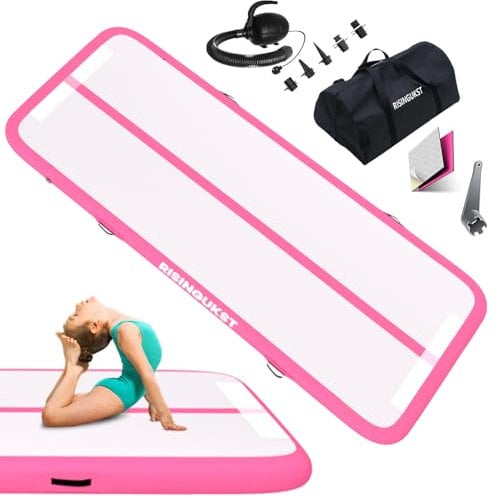 Tumbling Gymnastics Mat Inflatable 13.3ft Gym Tumble Mats 8 Inch Thickness for Home Use/Training/Cheerleading/Yoga/Water Fun with Electric Pump, pink 4m