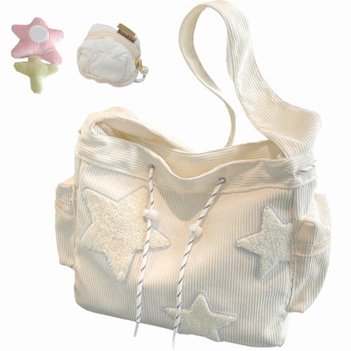 Crossbody Bag, Star Bag, Bag with Mini Bag, Corduroy Star Tote Bag Y2k Messenger Bag for Women
