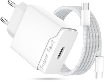 Newding Chargeur 25W USB C Rapide pour Phone 17 Air, 17e, 16e, 16 Plus, 15 Plus, 15 Pro Max, Super Fast, Adaptateur Secteur Mural avec Câble Tressé 1.5M