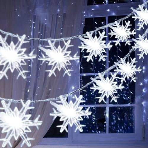 Snowflake Fairy Lights 4M 40 LED Fairy Lights Battery Operated String Lights 2 Modes Indoor Outdoor Decorative Lights For Christmas Bedroom Halloween Party Garden Birthday Patio Valentine White
