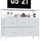KU Syang 5-Drawer Chest of Drawers with TV Stand | Heavy-Duty Steel Frame & Scratch-Resistant MDF Top | Multi-Functional Storage Unit with Fabric Drawers for Bedroom & Living Room Hallway White