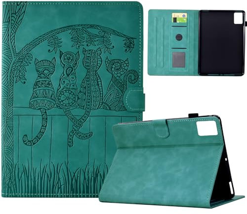Vaitasy Funda para Xiaomi Redmi Pad SE 11 Pulgadas 2023 Simpática Silueta de Gato Cuero PU con Multiángulo Folio Carcasa para Redmi Pad SE 11 Verde